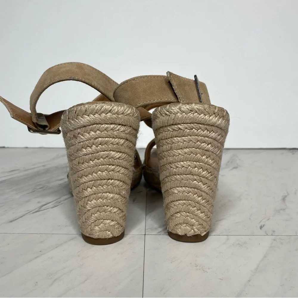Steve Madden Uri Tan Suede Espadrille Square Toe Wedge Sandal 9 1/2